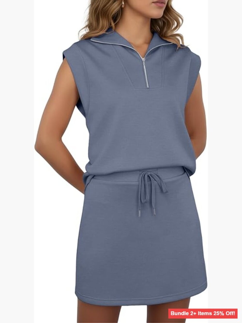 Large 2-Piece Set Mock Neck Top & Elastic Waist Mini Skirt with Pockets